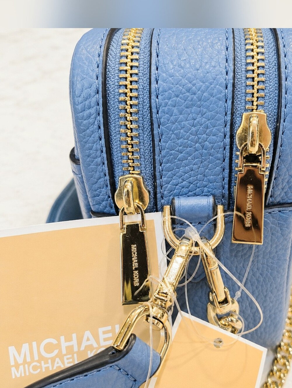 NWT Michael Kors Bryant Medium Camera Crossbody French Blue Pebbled Leather - Picture 7 of 9